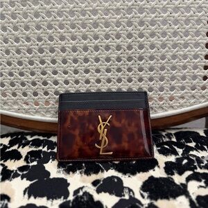 Saint Laurent Tortoiseshell and Black Card Case with Gold Logo
